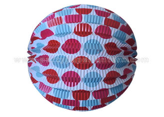 China Polka - Dot  Design Printed Accordion Paper Lanterns Round , Paper Garden Lanterns supplier