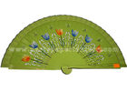 China Hollowed-out Ribs Of Green Red wooden Hand Held Fan , Personalized Wedding Favor Fan factory