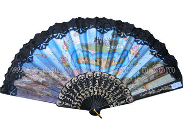 China Costom Printed Lace Hand Fans for Wedding with Scenic Spot  Design distributor
